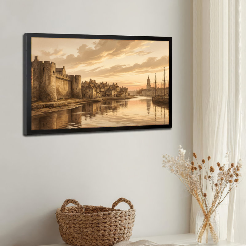 Black Wood Framed，Canvas Wall Art for Living Room, Bedroom, Office or Entryway – Decorative Wall Decor with Historic River