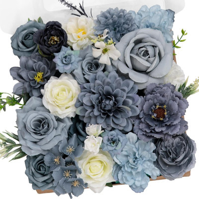 Dusty Blue Mixed Artificial Flowers Bundle