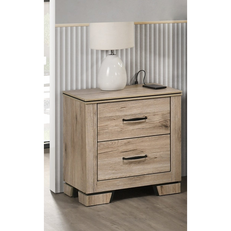 Table de chevet rustique avec charge USB, Chêne