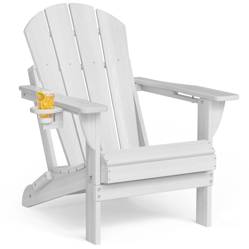 Chaise pliante Mallette Adirondack en PEHD à texture de bois avec porte-gobelet, Blanc