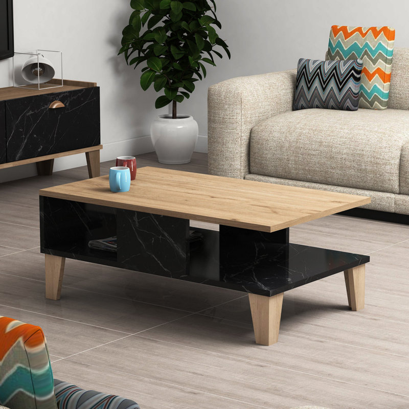 Coffee Table, Marble Black/Oak