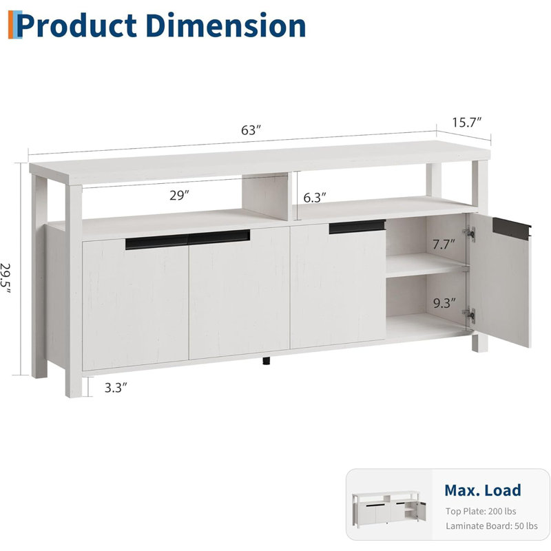 TV Stand, With Storage And Open Shelf, Antique White