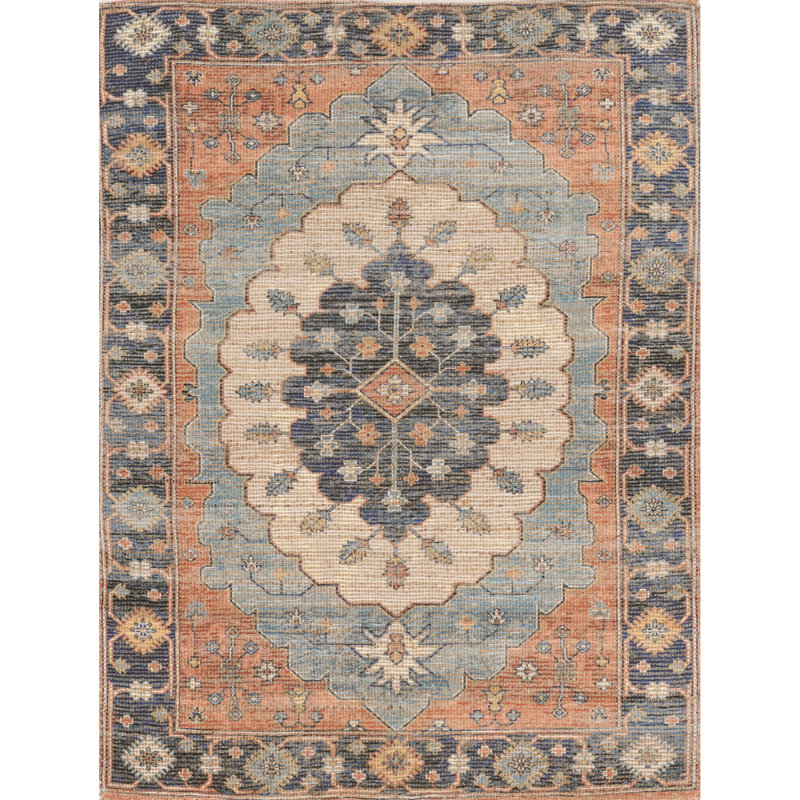 Tapis bleu tissé à la main Medallion, Rectangle 3 pi x 5 pi