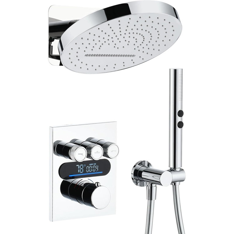 Lefton Shower System In Fahrenheit Display (battery-free), 13” Overhead Round Rainfall Shower Head With All-in-one Handheld Spray Showerhead, 4-in-1 Control System, Sswm2501