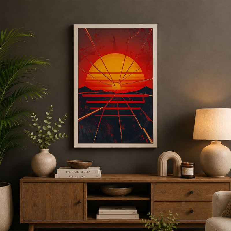 Industrial Sunrise Geometric - Wrapped Canvas, 30x20 - 76.2 x 50.8 cm, Sage Border