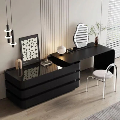 Modern No Assembly Needed Makeup Vanity Desk with LED Lights & 6 Drawers (Expandable 51.1"-90.5") by Brayden Studio