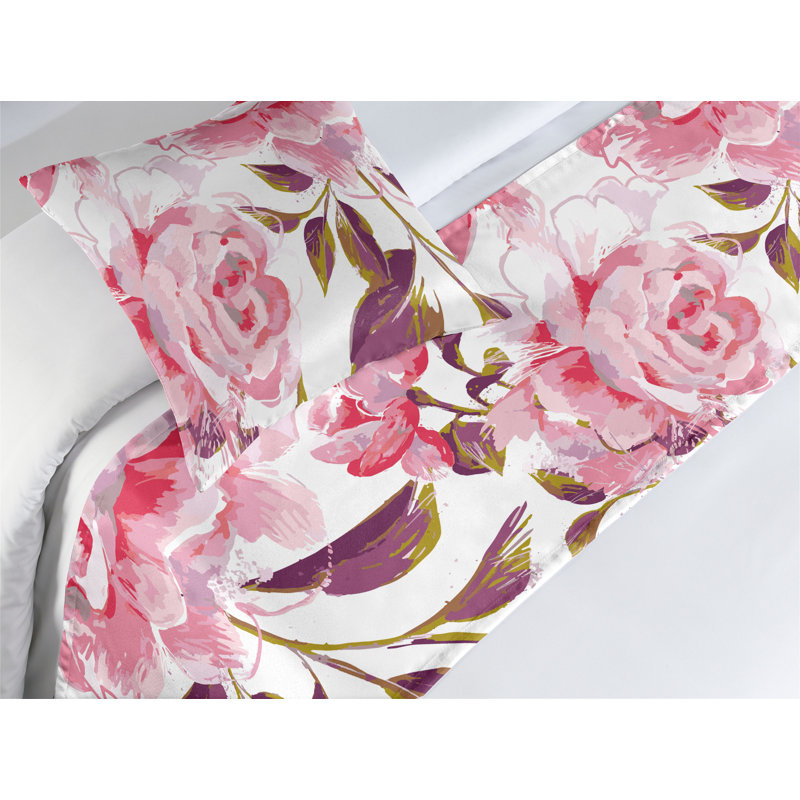 Ensemble de chemin de lit Ambesonne à motif rose Dreamy Peduncle Bloom rose pastel indigo et blanc