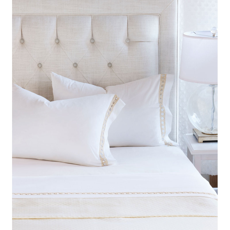 Celine Sheet Set, King Sheet Set + 2 Pillowcases, White/Champagne