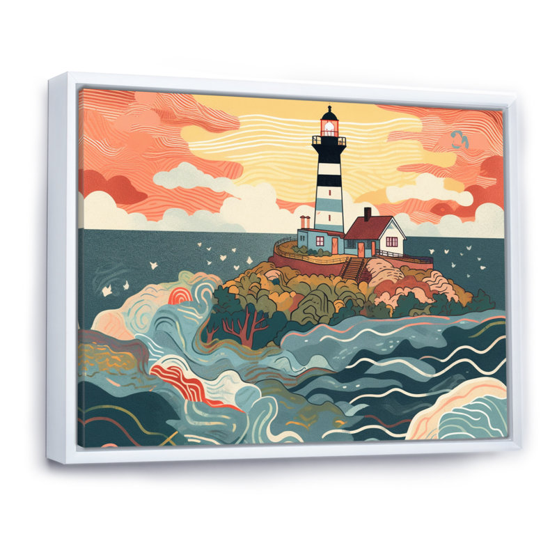 " Coastal Guiding Light I ", 16" H x 32" W x 1" D, White Floater Framed