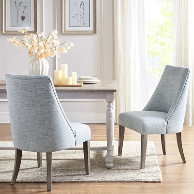 Blue Upholstered Dining Chairs  Pair  - High Back, Solid Wood Legs In Reclaimed Finish, 100% , Foam Cushioned, 300 Lbs Max Load 2 Upholstery, With Cushion, Weight Limit