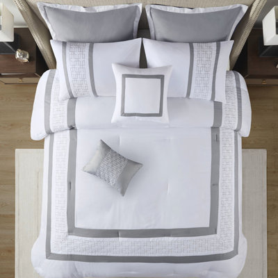 King 8 Comforter - Graceful Embroidery, Microfiber Cover 8 Piece Bedding Collection Elegant Design,