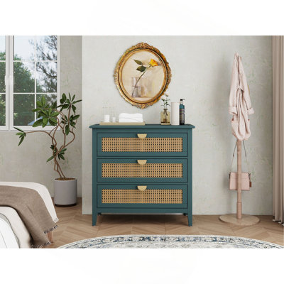 Armoire 3 tiroirs, rotin naturel, mobilier américain, convient à la chambre à coucher, au salon et au bureau