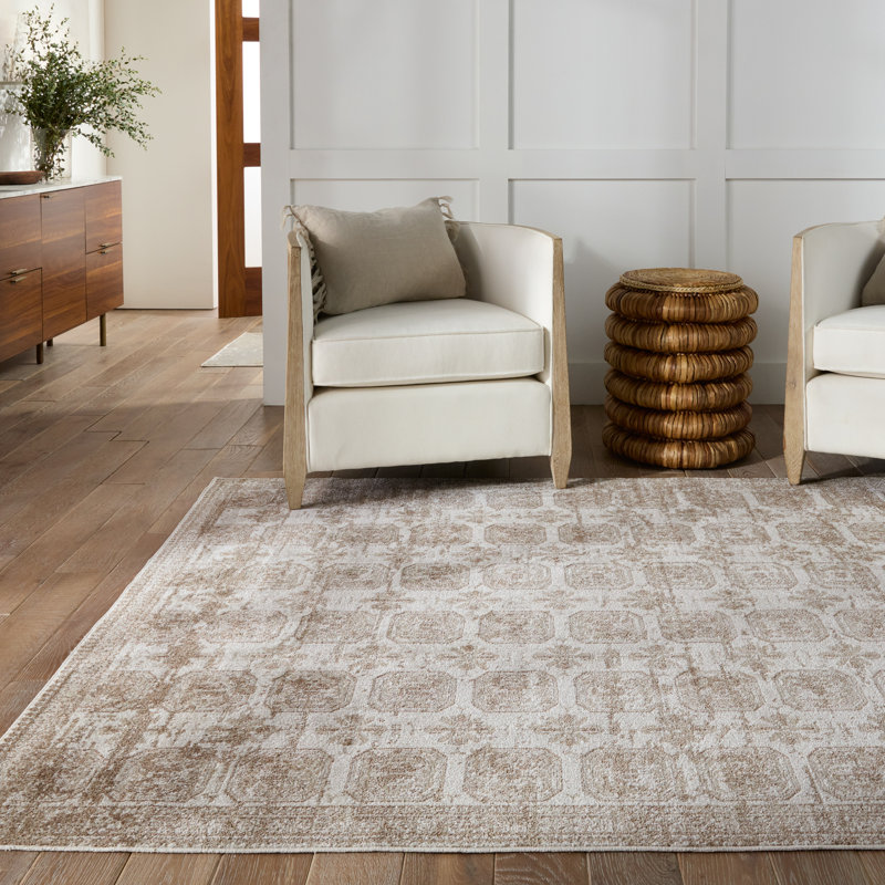 Phoebe Machine Washable Kimmons Geometric Area Rug in Tan/Cream, Rectangle 9' x 12'
