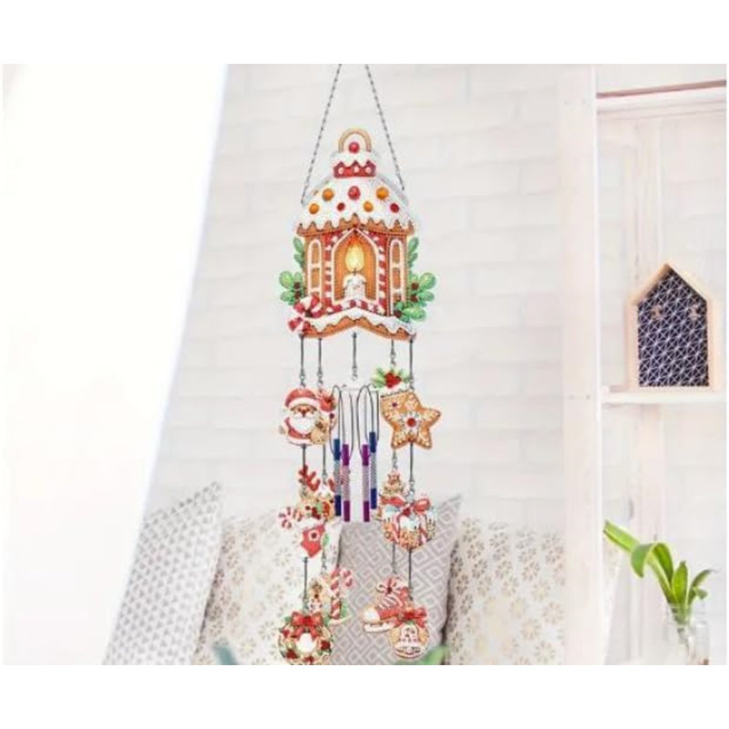 5D DIY Christmas Gingerbread Candle Windchime Diamond Art Kit Crystal Embroidery Rhinestone Acrylic Decoration Approx 73cm x 15cm