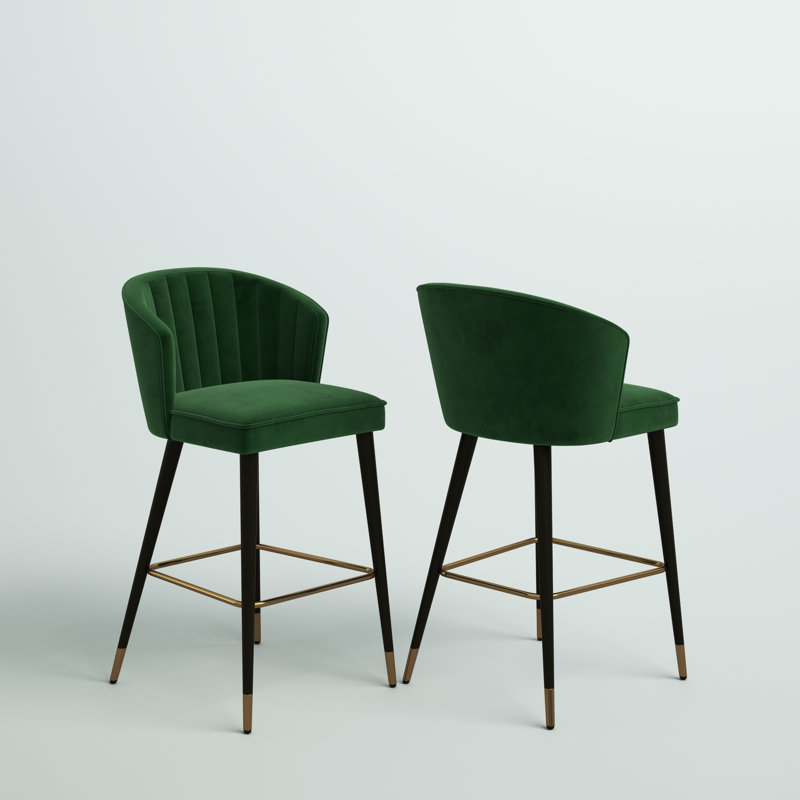 Kayliah 27.3" Bar Stool, Green Velvet