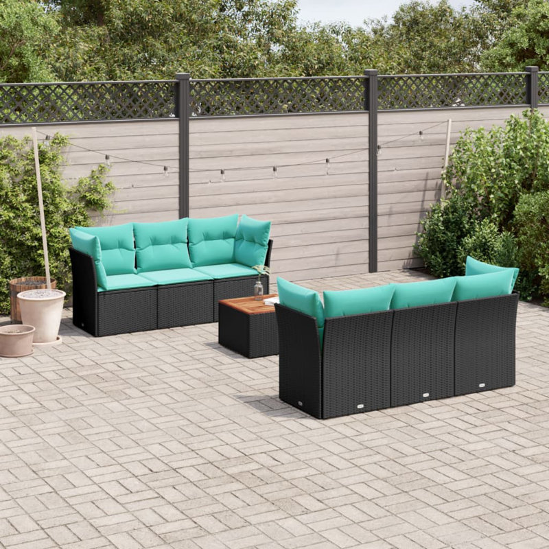  Ensemble de canapé de patio 7 pièces avec coussins en rotin de polyester noir