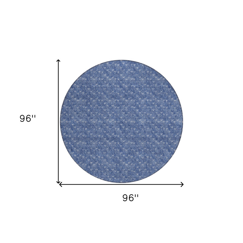 Tapis d'intérieur rond 8 pi à motif géométrique lavable antidérapant bleu marine