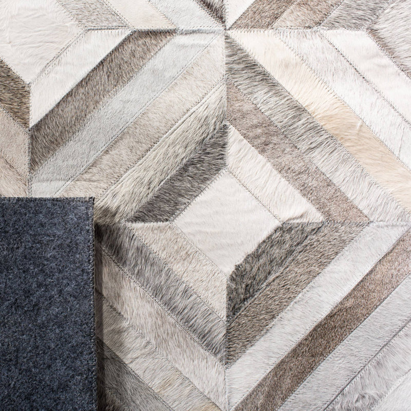 Tapis géométrique en cuir tissé à la main Cartwright, Rectangle de 5 pi x 8 pi