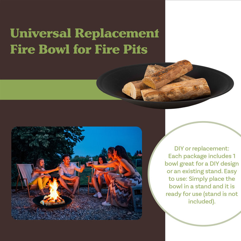 Black Round Metal Fire Pit Bowl for Wood Burning, 24 Inches