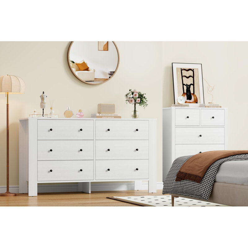 Commode double à 6 tiroirs Modern, Blanc