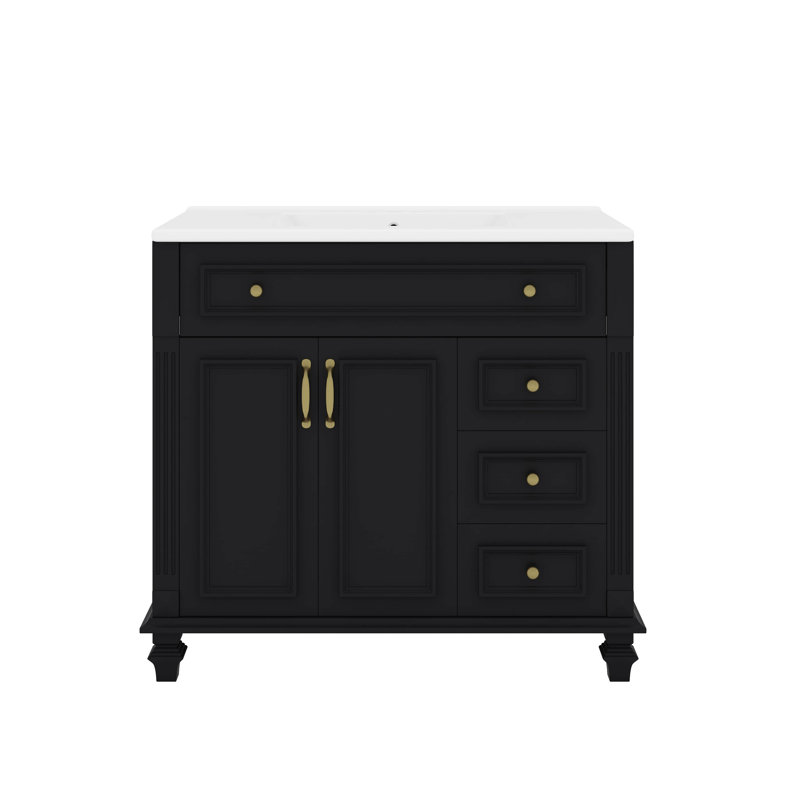 Meuble-lavabo de 36 pouces avec meuble-lavabo avec tiroir escamotable et 3 tiroirs, Noir