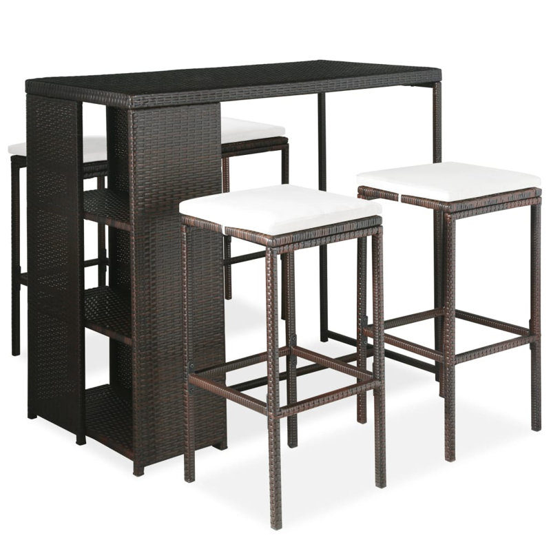 Ensemble de salle à manger rectangulaire à hauteur de bar pour 4 personnes avec coussins, Marron