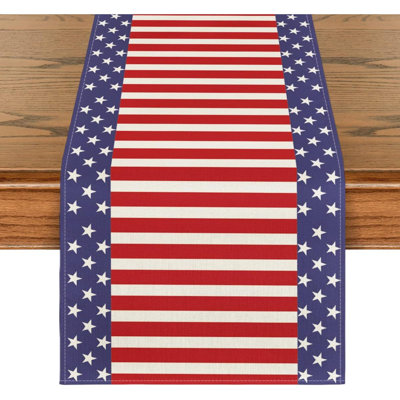 Watercolor Strips And Stars Table Runner, 4Th Of July Patriotic Memorial Day Independence Day Holiday Kitchen Dining Table Runners For Home Party Decor 13 X 108 Inch
