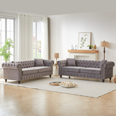 Modern Living Room With Soft Velvet Fabric, Classic Design And High - Density Foam Cushions 6 Seat For Apartment Flair Spring Packed Seats