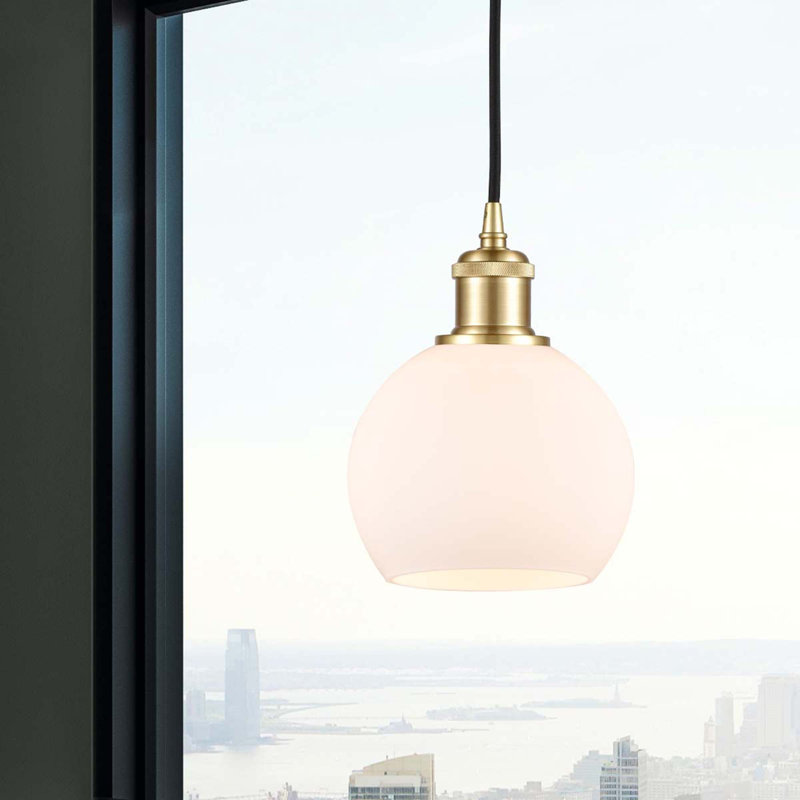 Luminaire suspendu en forme de globe à 1 lumière Hamida, H 9,88 po x l 6 po x P 6 po, Blanc, Or satiné
