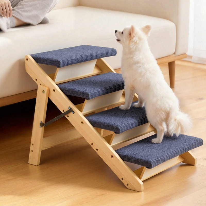 Escaliers / marches pour animaux en bois Latitude Run®, escalier pliable pour chien en bois 2 en 1 pour lits