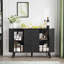 Buffet 47 po moderne avec tiroirs, tablettes réglables, portes coulissantes et bords arrondis, crédence de rangement pour la cuisine, la salle à manger, le salon, finition noire ou noyer-739565608