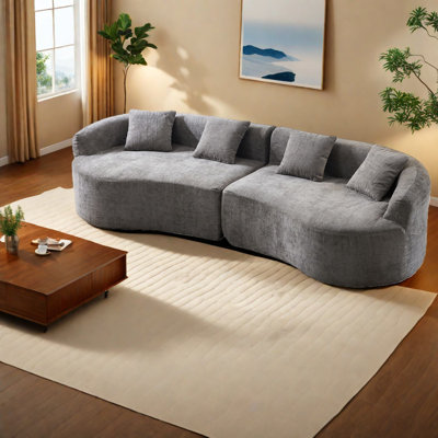 Space-saving Curved Chenille Sofa, Modern Grey Couch For Compact Living Rooms
