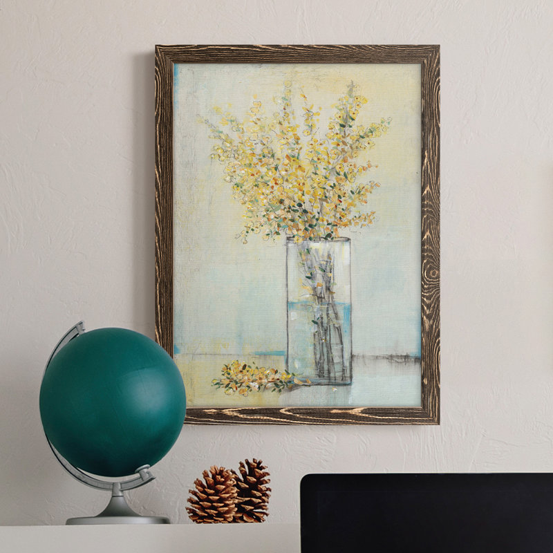 Toile jaune de qualité supérieure avec cadre jaune prêt à accrocher, Encadré de bois de noyer, H 38 po x l 28 po