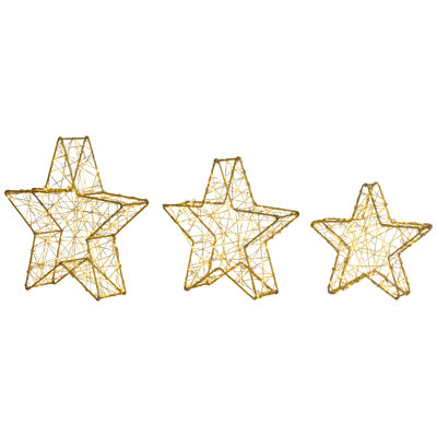 LED Lighted Stars Outdoor Christmas Decorations - 14" - Gold - Set Of 3