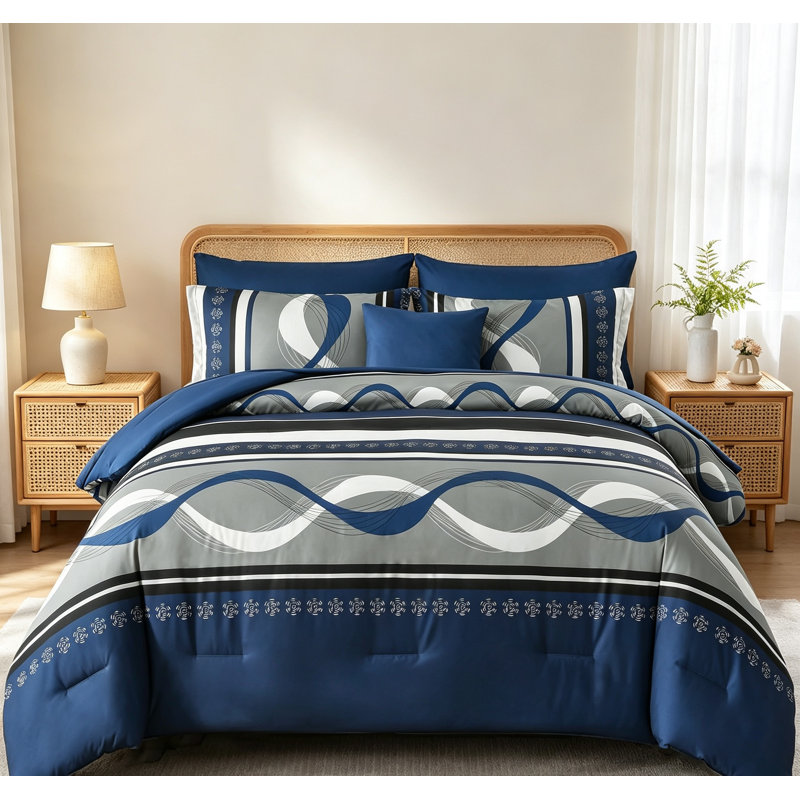Navy Blue Comforter Set King Boho Bed in a Bag