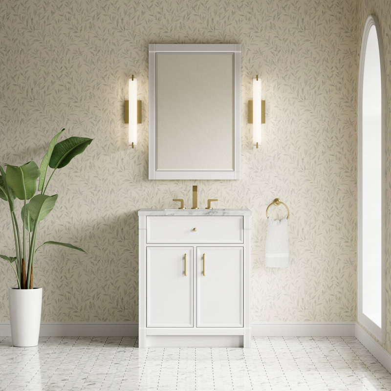 Bellshire 48" W Single Vanity, Bright White, 30", Carrara Marble
