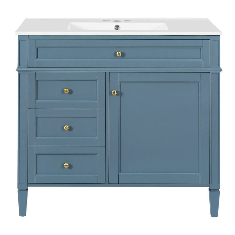 Meuble-lavabo de 36 po avec lavabo supérieur, meuble-lavabo moderne avec 2 tiroirs et tiroir escamotable, meuble-lavabo simple