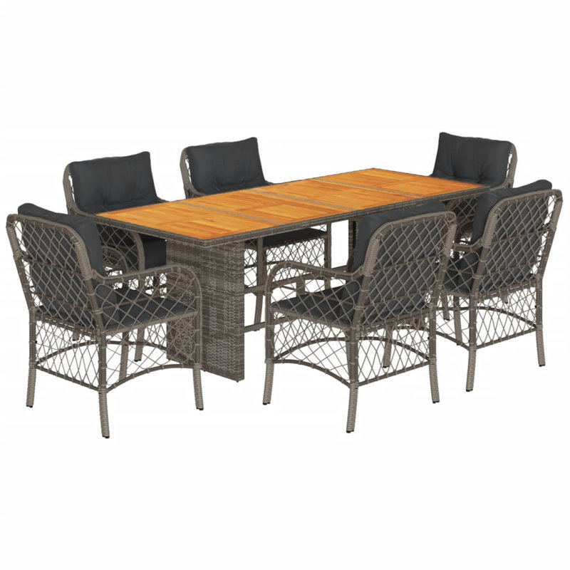  Ensemble de salle à manger de jardin en housses de rotin PE standard gris
