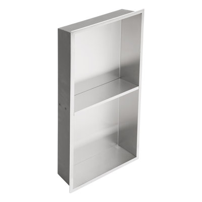 13'' W x 25'' H Double Shelf Bathroom Shower Niche, Stainless Steel Rectangular Wall Niche, Brushed Nickel