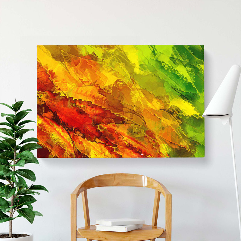 Colourful Leaves in Abstract - Wrapped Canvas, 60cm H x 91cm W x 3cm D