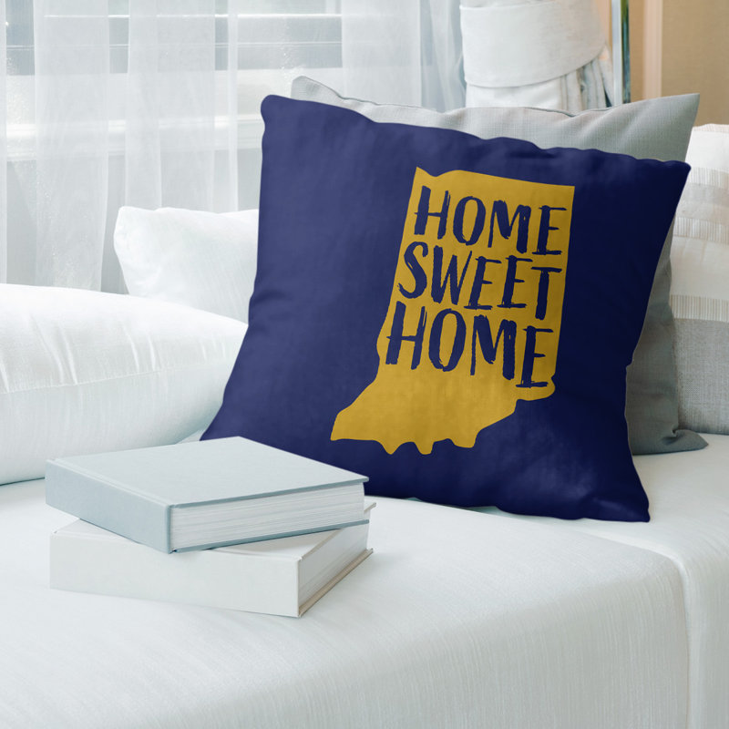 Housse de coussin en lin home, 26 po x 26 po, Indiana, Bleu marine / orange / bleu marine