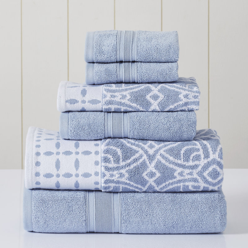 Modern Threads Monroe 6-Piece Reversible Yarn Dyed Jacquard & Solid Towel Set – 100% Cotton, Quick Dry & Absorbent Bath, Hand & Washcloths