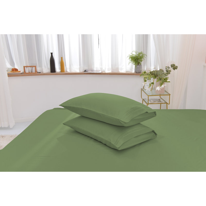  Ensemble de draps 1800 fils en rayonne de bambou, Vert sauge, Ensemble de draps pour grand lit + drap-housse + 2