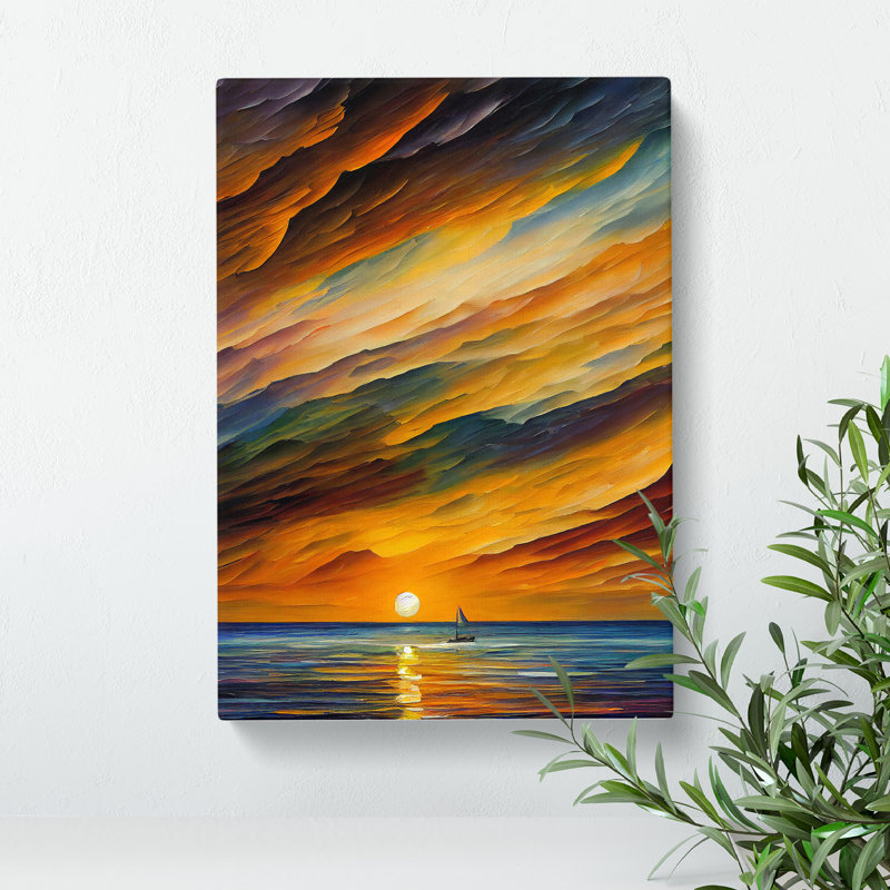 Boats Under The Sunset No.3 - Painting, 50cm H x 35cm W x 3cm D, No Matte, Wrapped Canvas