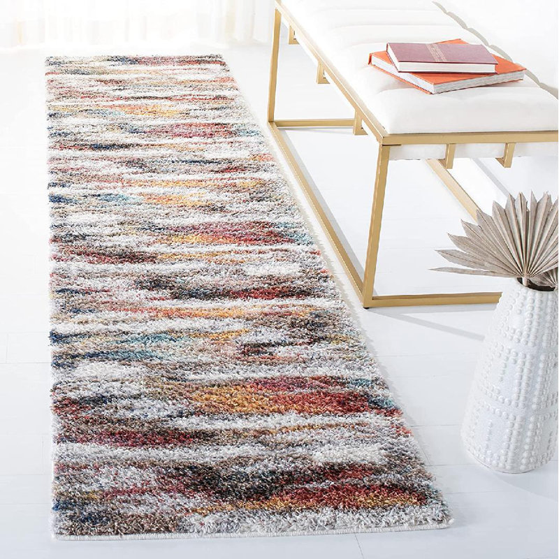 Tapis abstrait ivoire / rouille Araxi, Tapis de couloir 2 pi 3 po x 9 pi