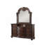 Commode de luxe formelle avec miroir, incrustations en marbre, finition cerisier foncé, détails dorés, mobilier de chambre traditionnel