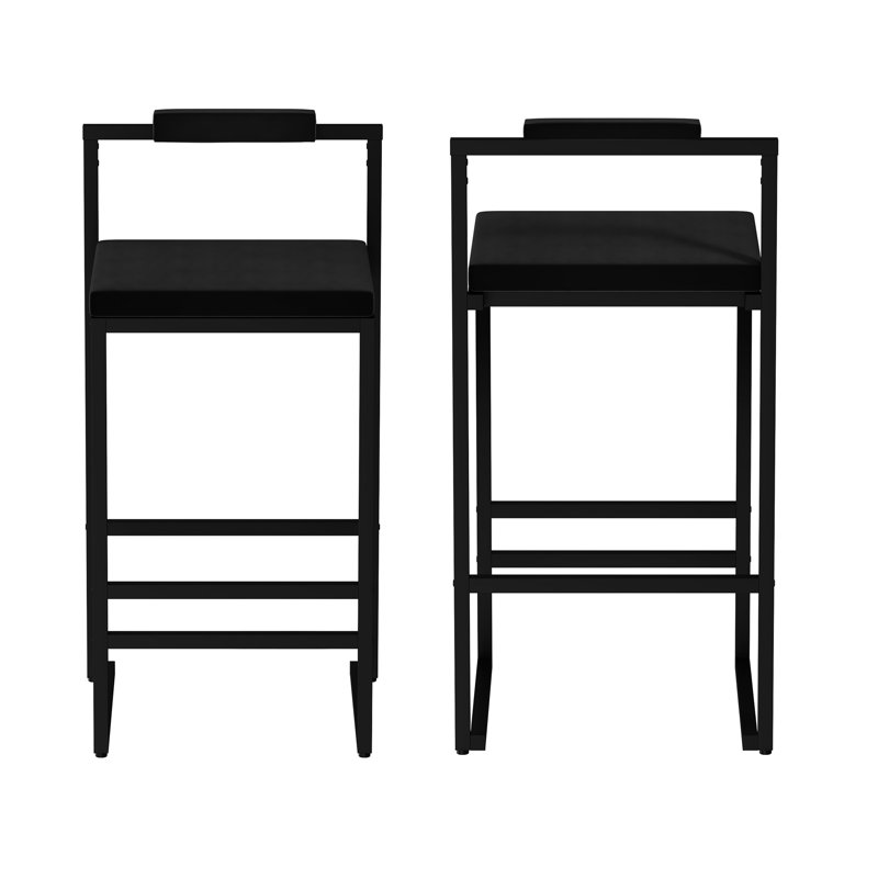 De 2 tabourets de bar modernes et confortables avec revêtement en velours, structure en métal noir, repose-pieds et support dorsal pour la structure de bar à domicile 2, espaces de salle à manger rembourrés dans les bureaux