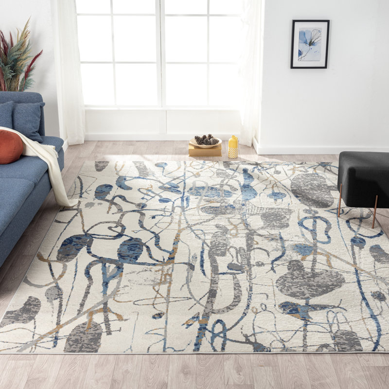 Tapis abstrait bleu et gris ARTWRKS, Rectangle 2 pi x 3 pi