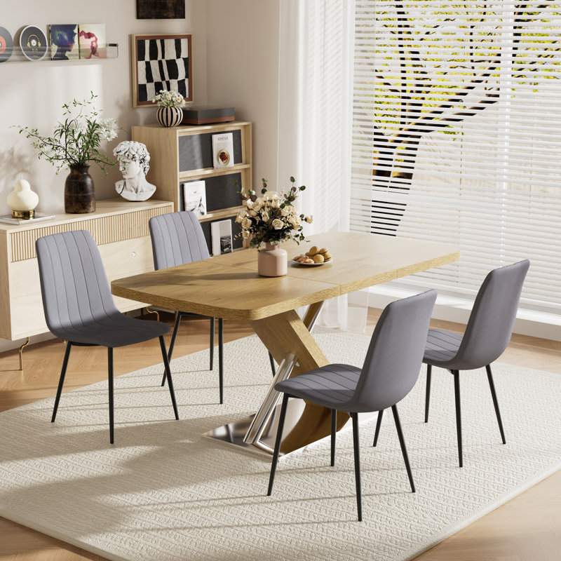 Rectangular Extendable Dining Table set, Natural, 5, Gray