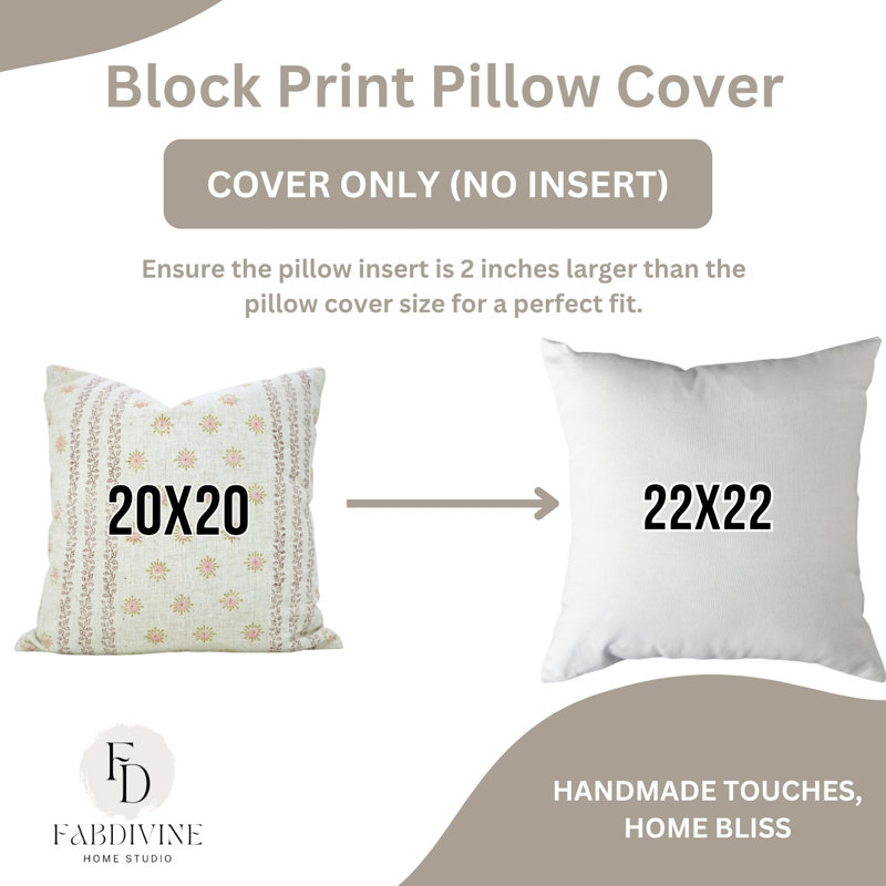 Taie d'oreiller imprimée à la main Fabhibine pour chambre à coucher ou salon, Happy Bloom, pêche